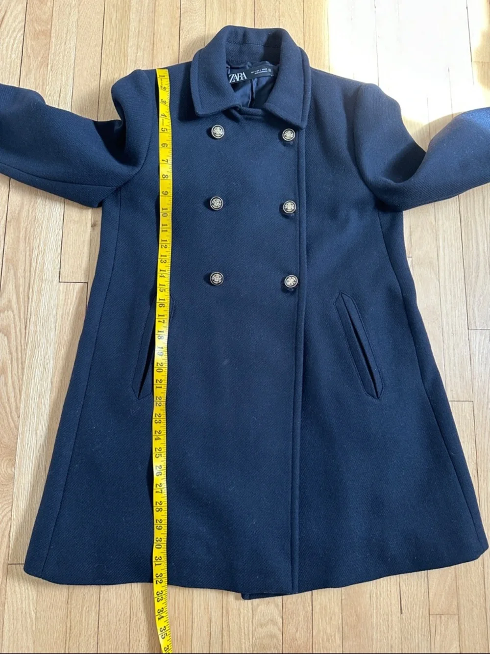 Zara women’s navy wool blend swing pea coat size large - Picture 5 of 9